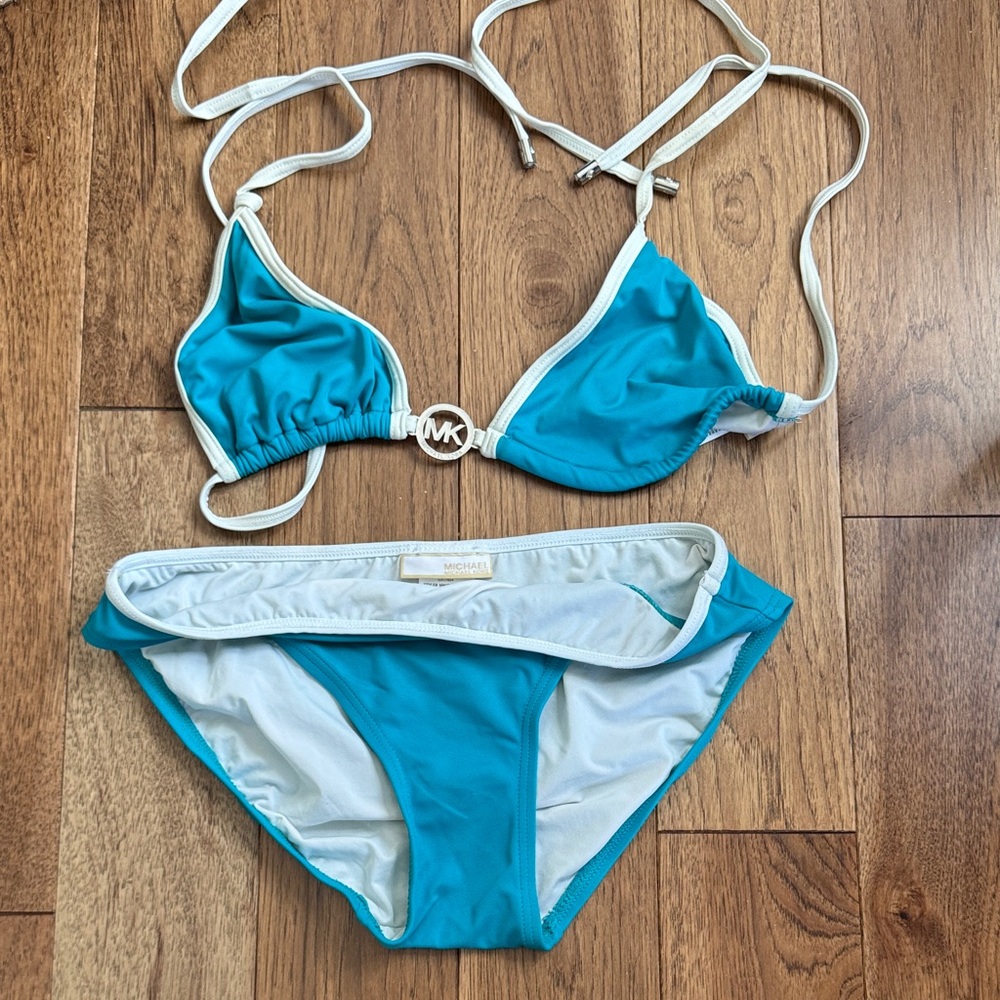 Michael Kors Teal and White Bikini Set